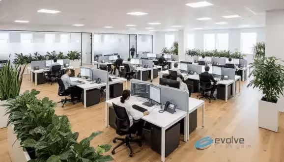 Modern office workspace with a bright professional design
