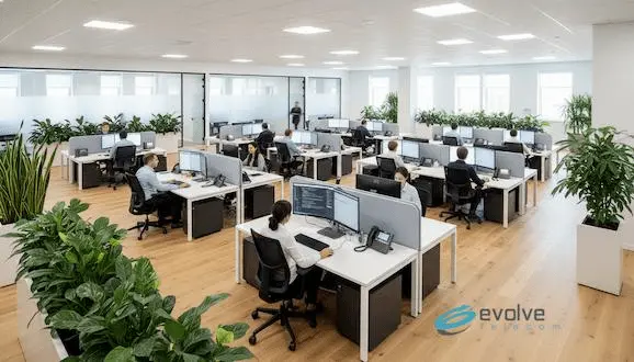 Modern office workspace with a bright professional design